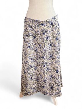 Vintage 80s ZEE Blue Floral Midi Skirt Plus Size 20W Cottagecore